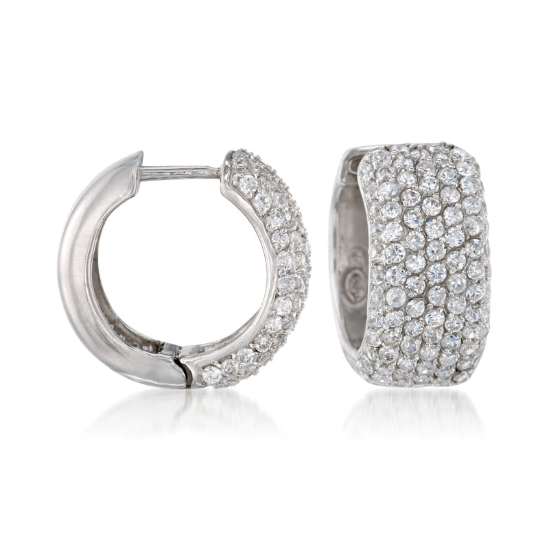 Sterling silver CZ huggie hoop earrings with pavé stones