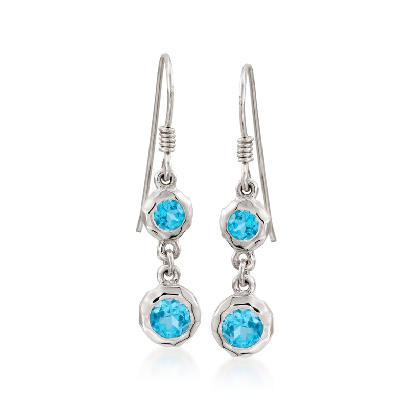 Sterling silver blue topaz drop earrings with dangling round faceted stones