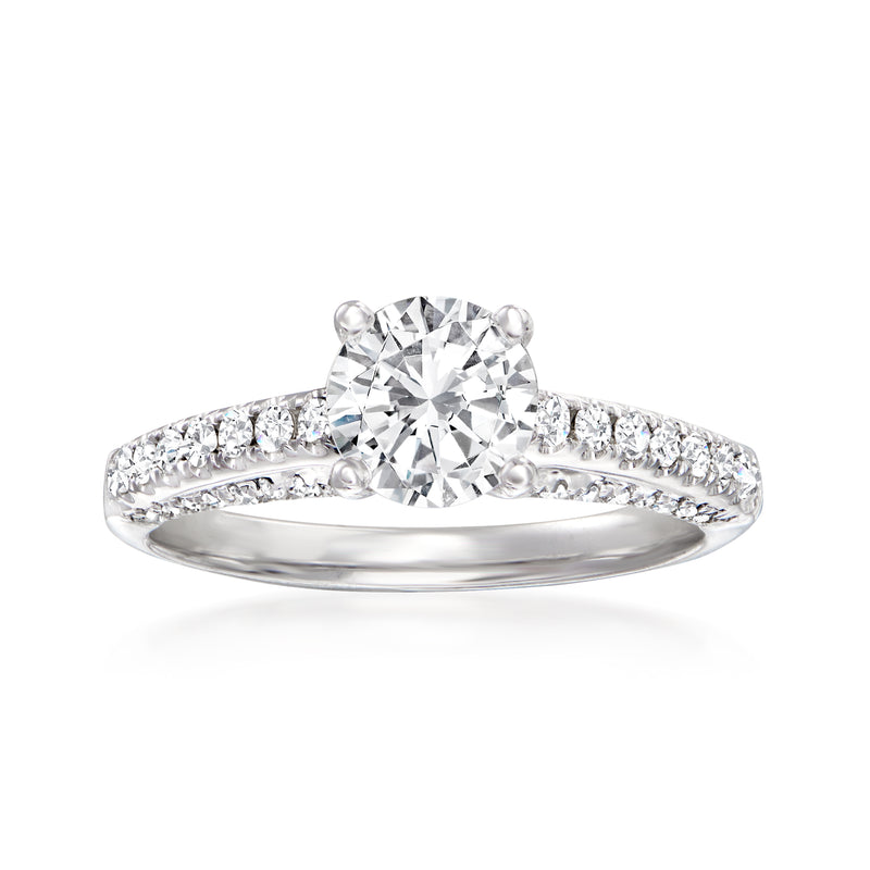 14kt white gold diamond engagement ring setting with round center and side stones