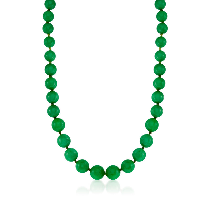 Graduated green jade bead necklace with round beads