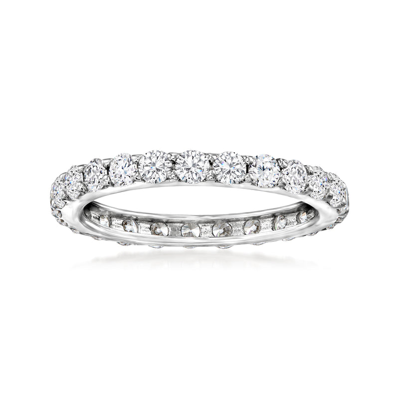 14kt white gold eternity band with round CZ stones in high-shine prong setting