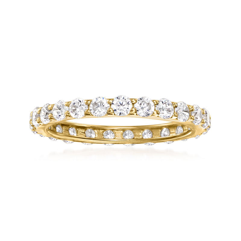 14kt yellow gold eternity band with oval CZ stones, side profile
