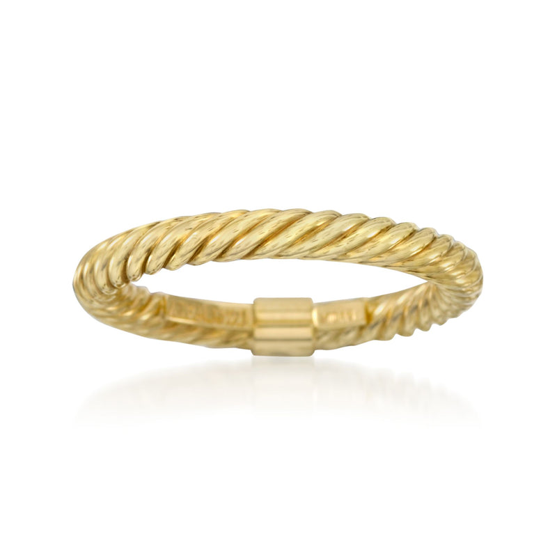 14kt yellow gold twisted stackable ring, smooth band profile