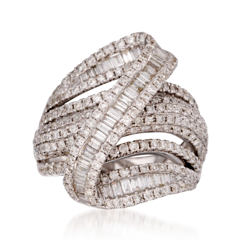 Pave diamond zigzag ring in 18kt white gold with rectangular stone rows