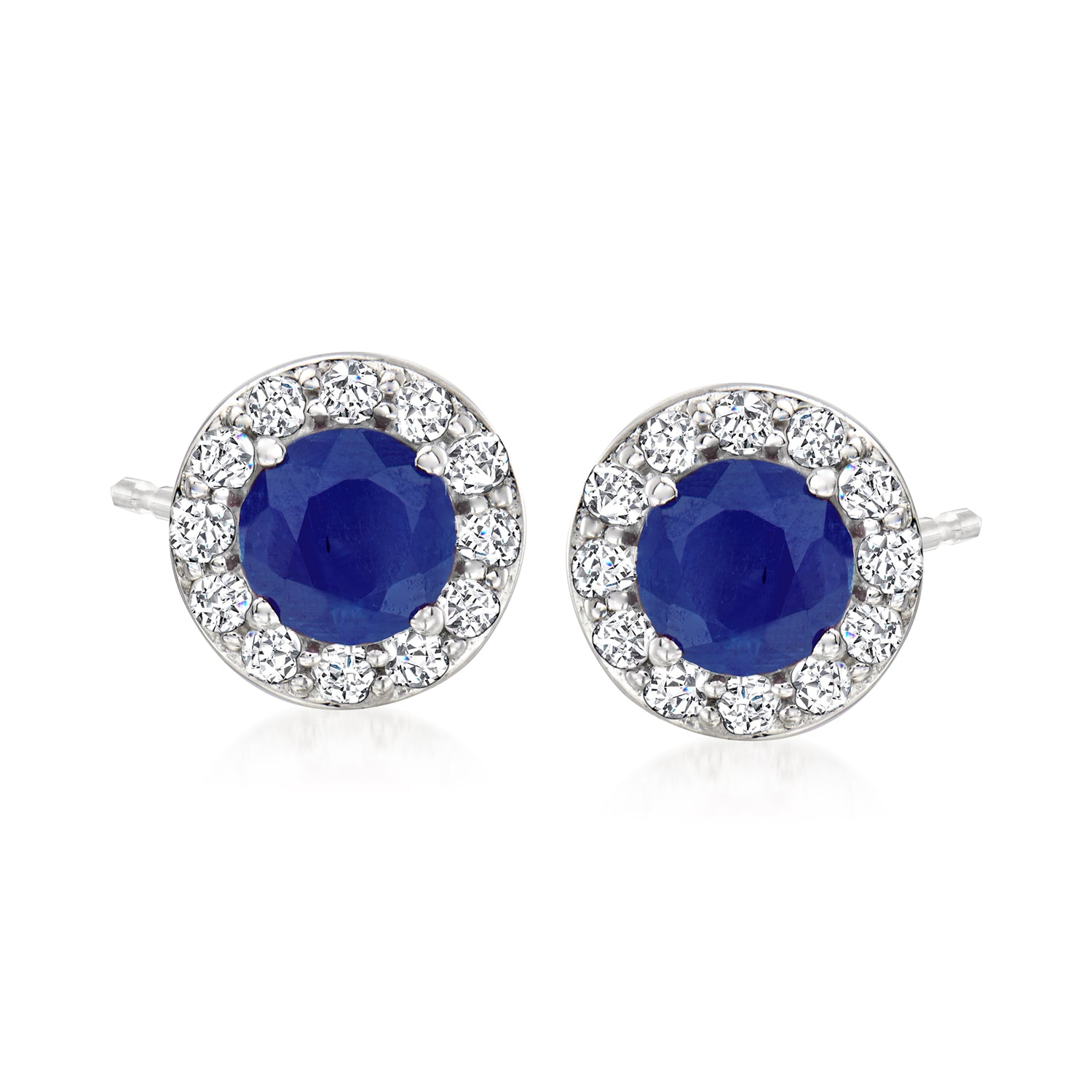 130 ct tw Sapphire and 36 ct tw Diamond Stud Earrings in 14kt White Gold