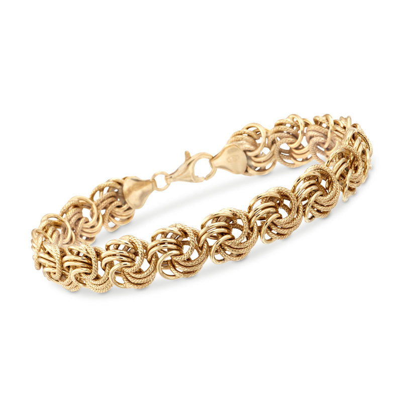 Gold over sterling silver rosette link bracelet, rounded chain links