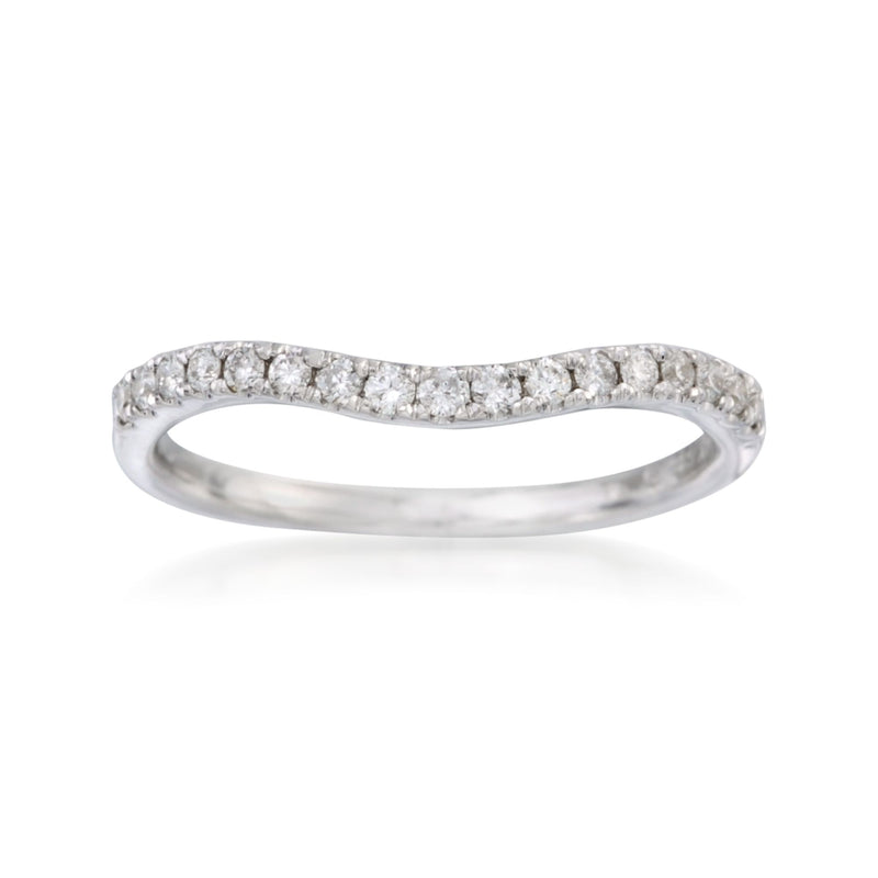 Diamond wedding ring in 14kt white gold with curved pave band