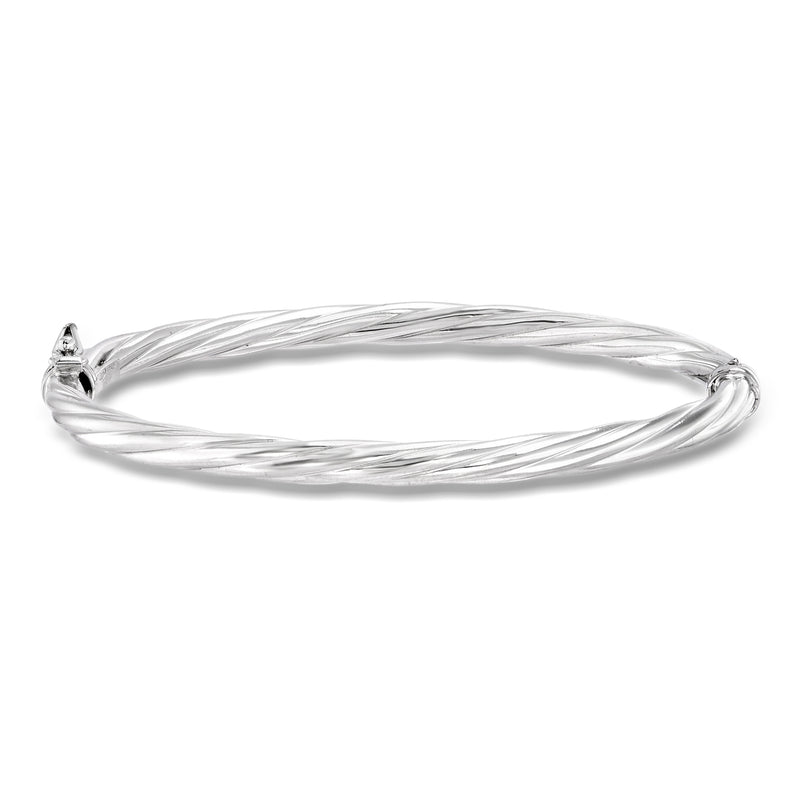 Twisted sterling silver bangle bracelet with 4mm smooth wire twist