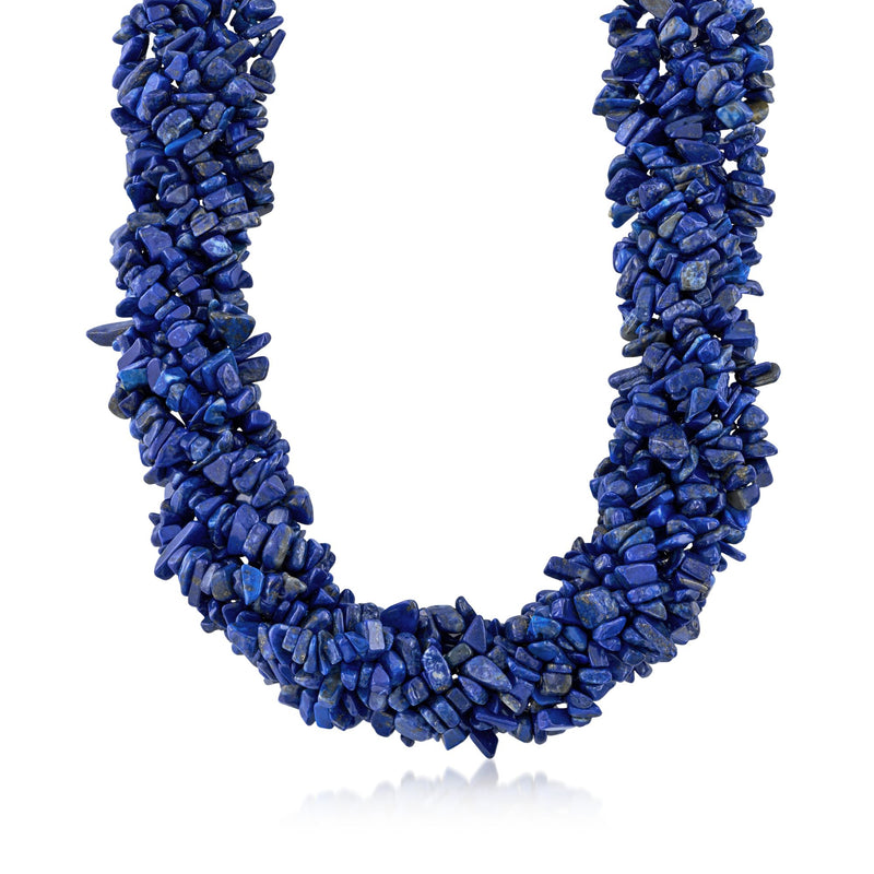 Lapis torsade necklace in sterling silver, faceted blue stone chip links