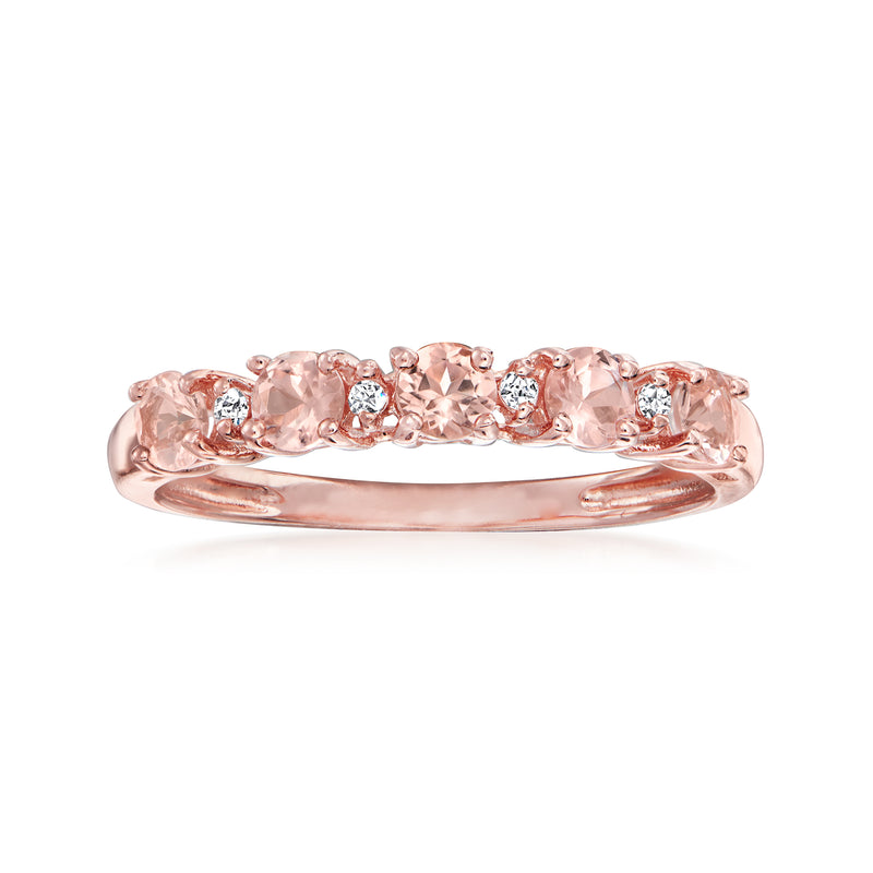 Rose gold ring with pink morganite stones and diamond accents