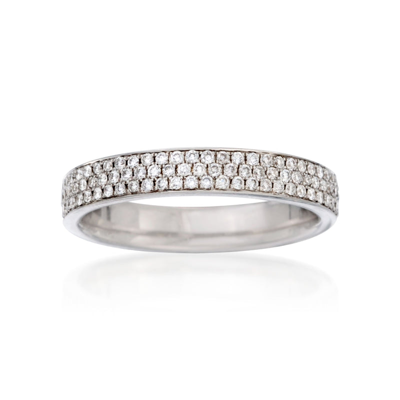 Henri Daussi three-row pavé diamond wedding ring in white gold