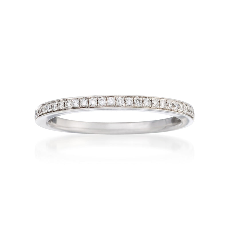 18kt white gold diamond wedding band with full row of small round stones