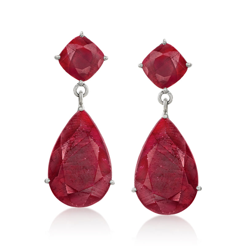 Ruby drop earrings with teardrop ruby stones in sterling silver, dangling design