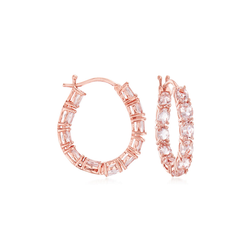 Morganite inside-outside hoop earrings in rose gold over sterling