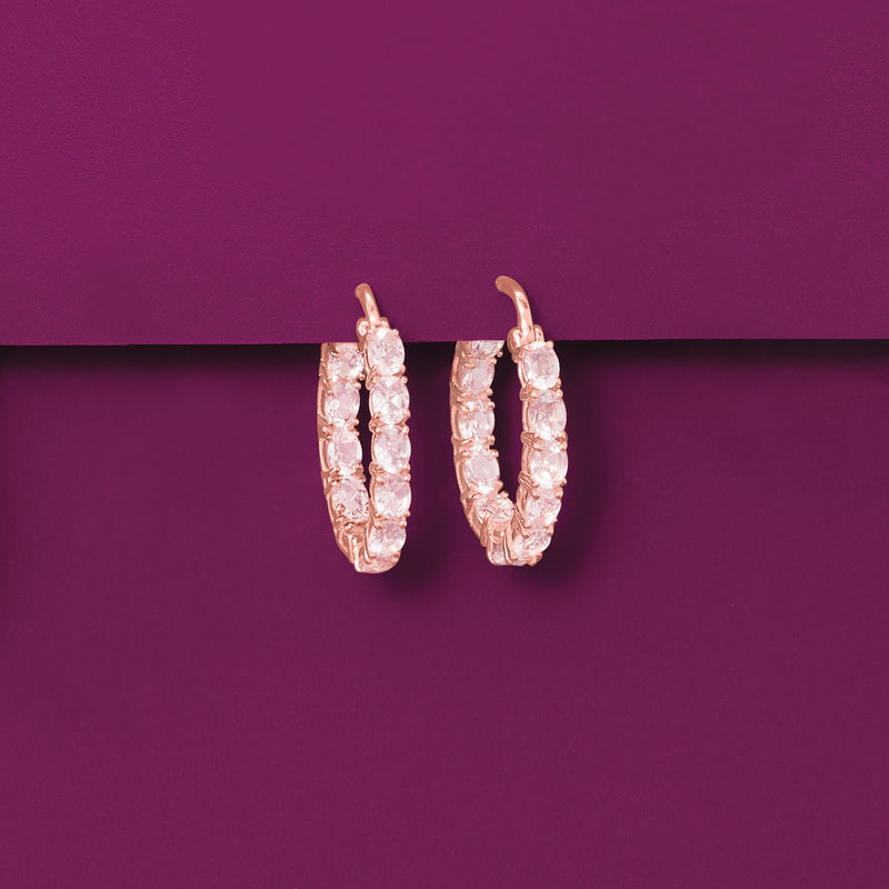 Morganite hoop earrings in rose gold over sterling, inside-outside style