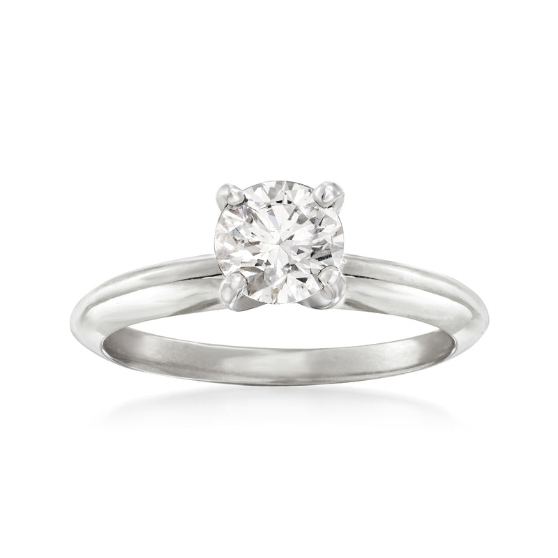 14kt white gold solitaire engagement ring with large round diamond center