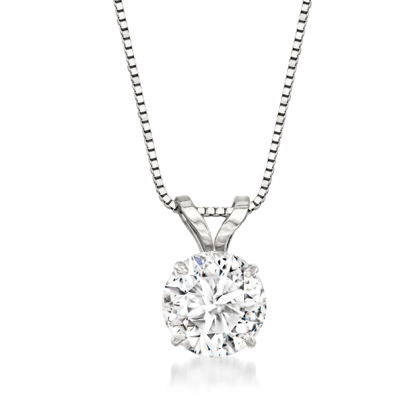 14kt white gold CZ solitaire pendant necklace with round prong-set center stone