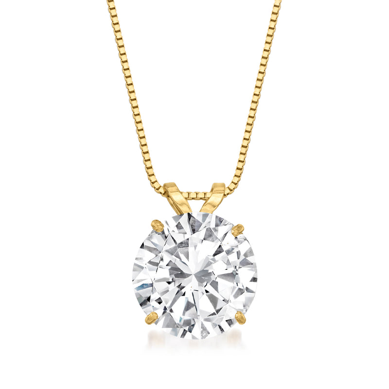 14kt yellow gold CZ solitaire necklace with round clear stone pendant