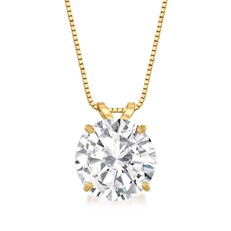 4.00-carat CZ solitaire necklace in 14kt yellow gold, round pendant with prongs