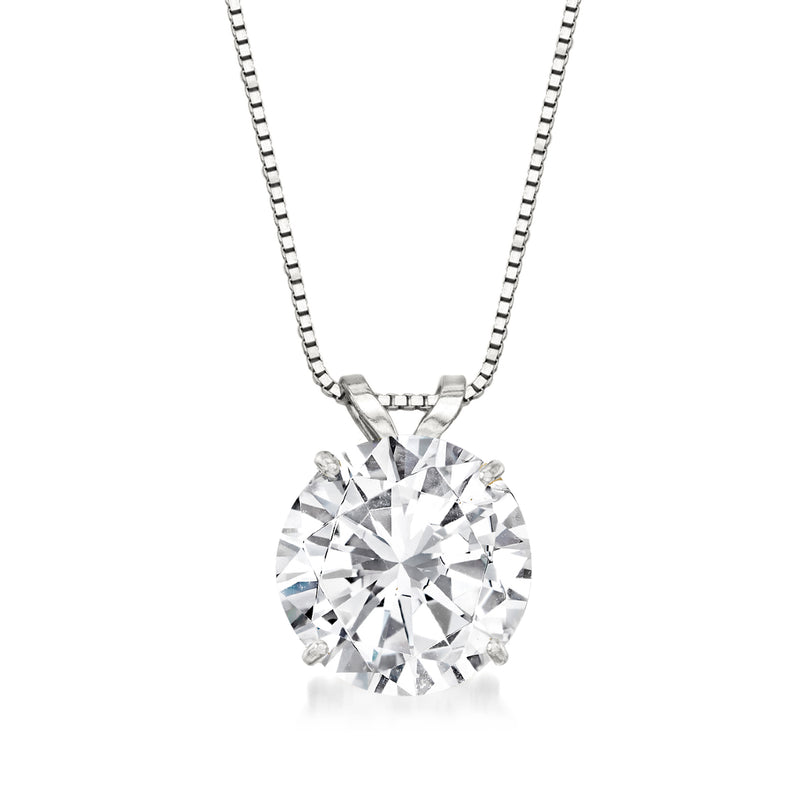 14kt white gold CZ solitaire necklace with round clear stone pendant and link chain