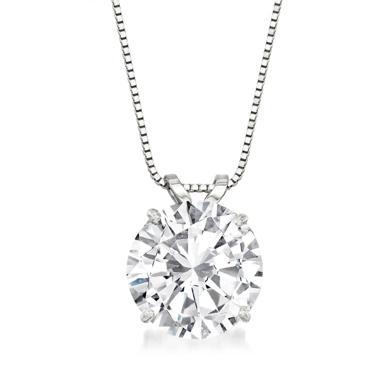 14kt white gold solitaire necklace with round CZ pendant