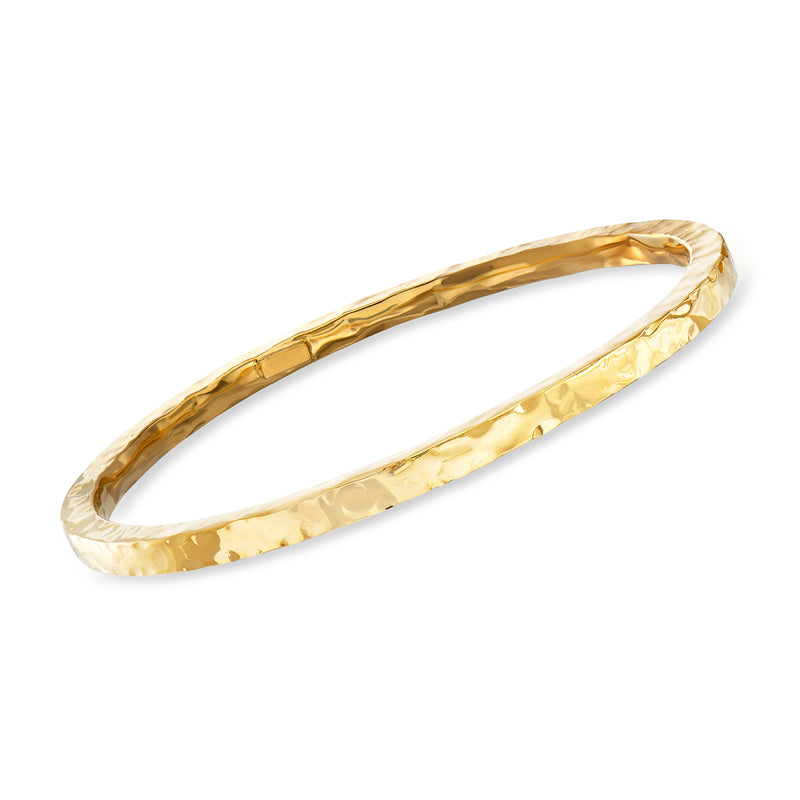 Gold over sterling silver hammered bangle bracelet with smooth interior