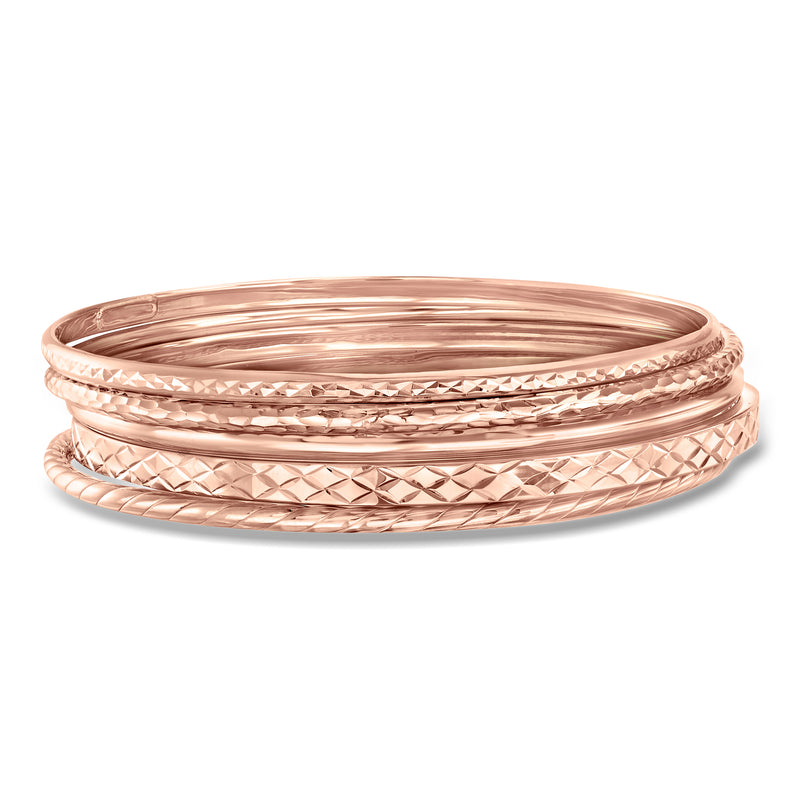 Rose gold over sterling silver five-bangle set with textured braided bands