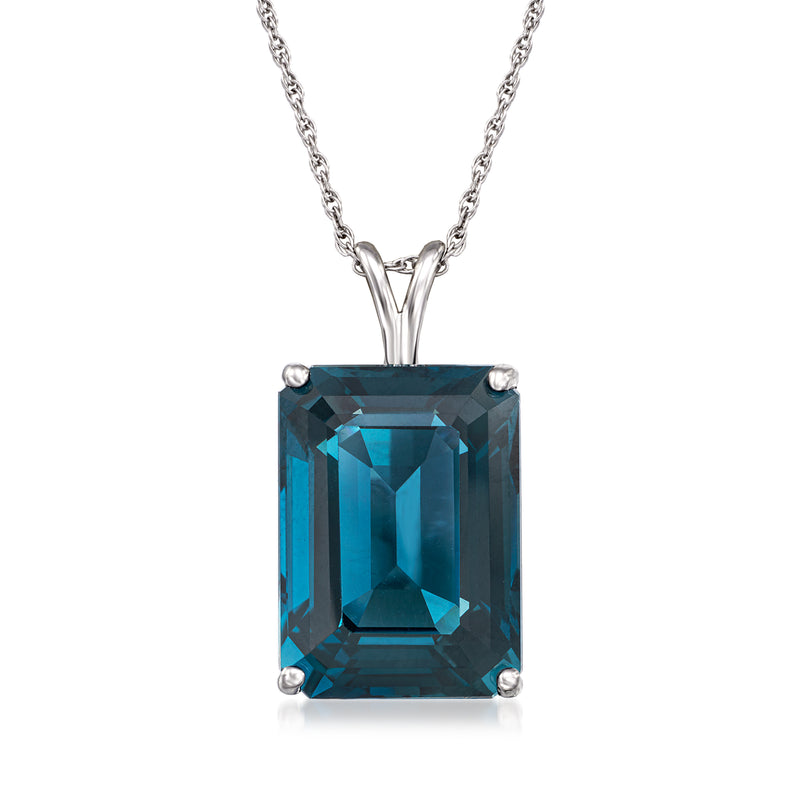 Sterling silver pendant necklace with blue London topaz, emerald-cut rectangular stone