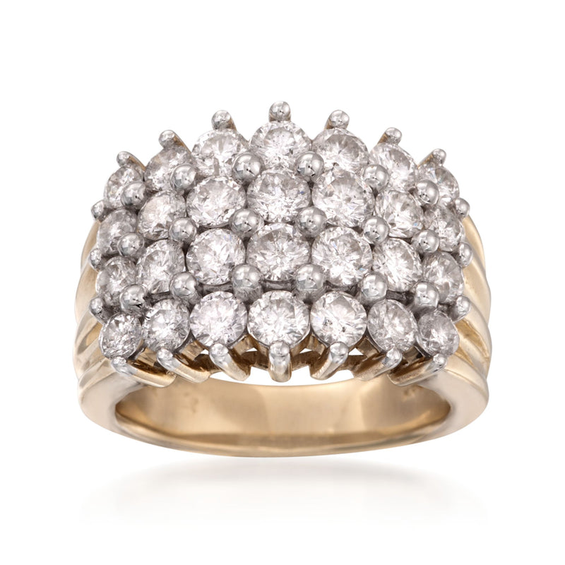 14kt yellow gold diamond four-row ring with round brilliant stones