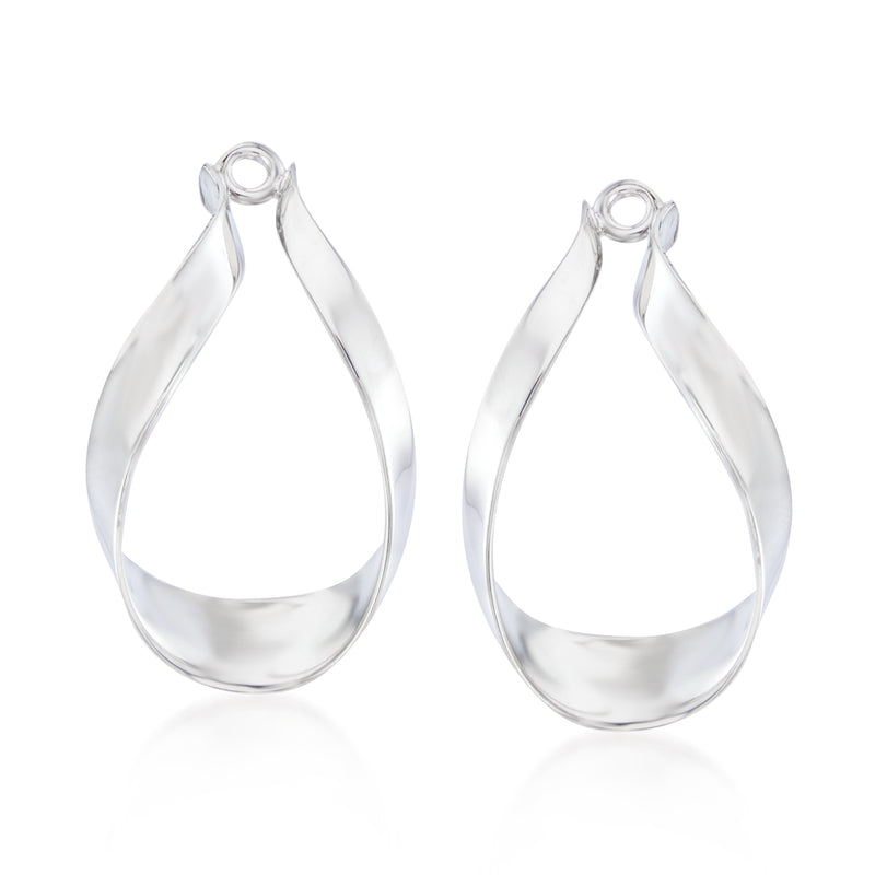 Sterling silver teardrop earring jacket hoops with ribbon-like frame