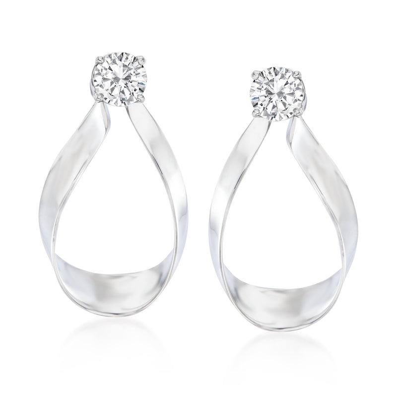 Sterling silver teardrop earring jacket with round clear gemstone tops
