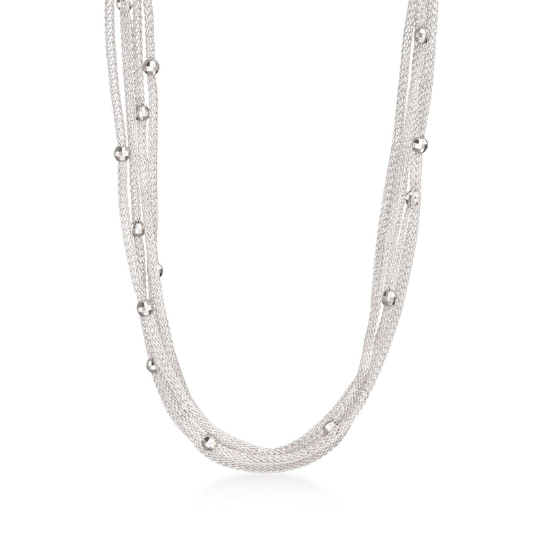 Silver multi-strand mesh necklace with small round link accents