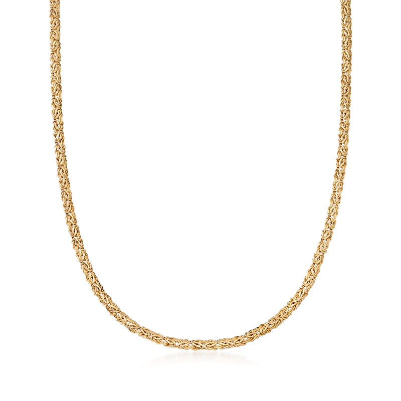 14kt yellow gold Byzantine link chain necklace, smooth close-up