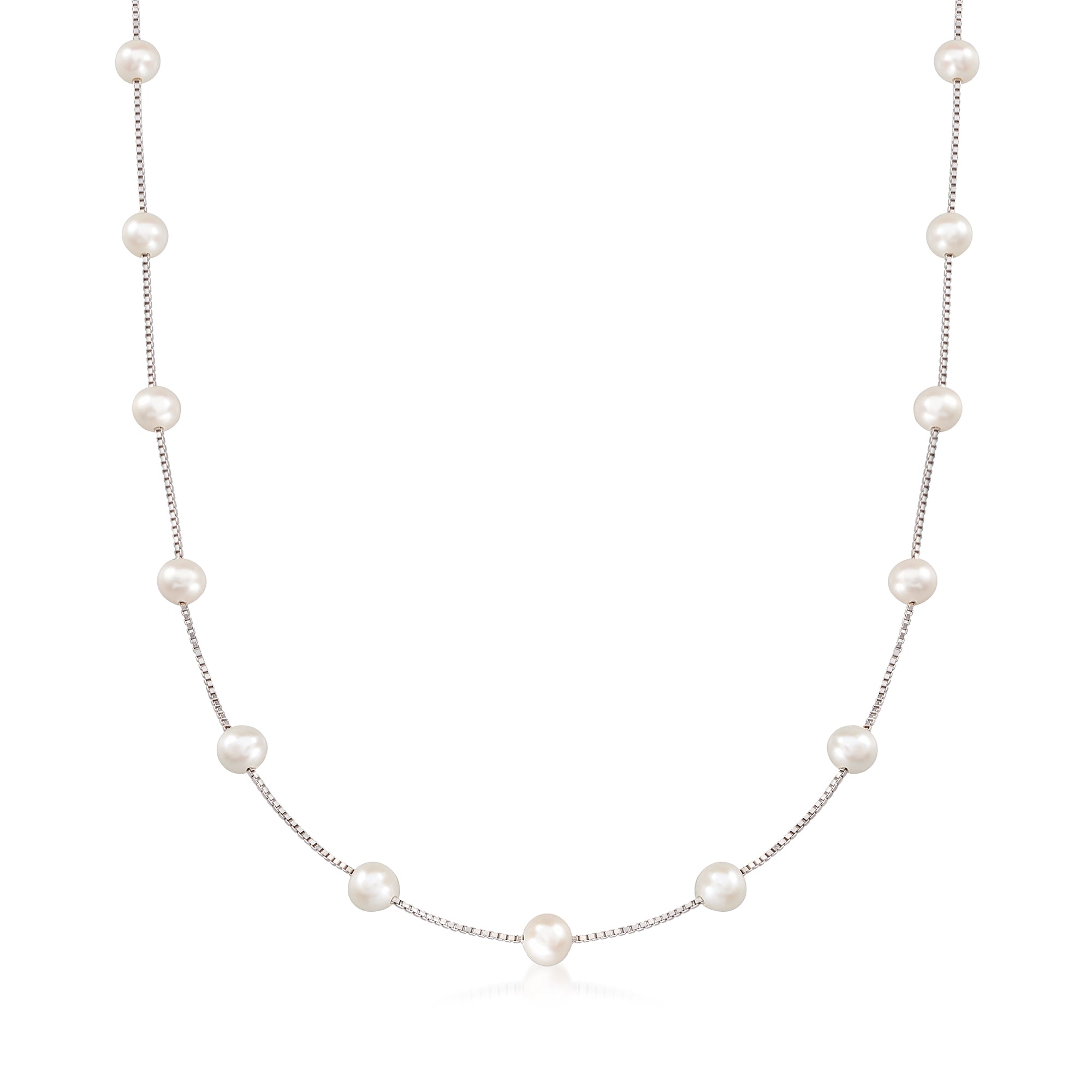 6-6.5mm Cultured Pearl Station Necklace in Sterling Silver