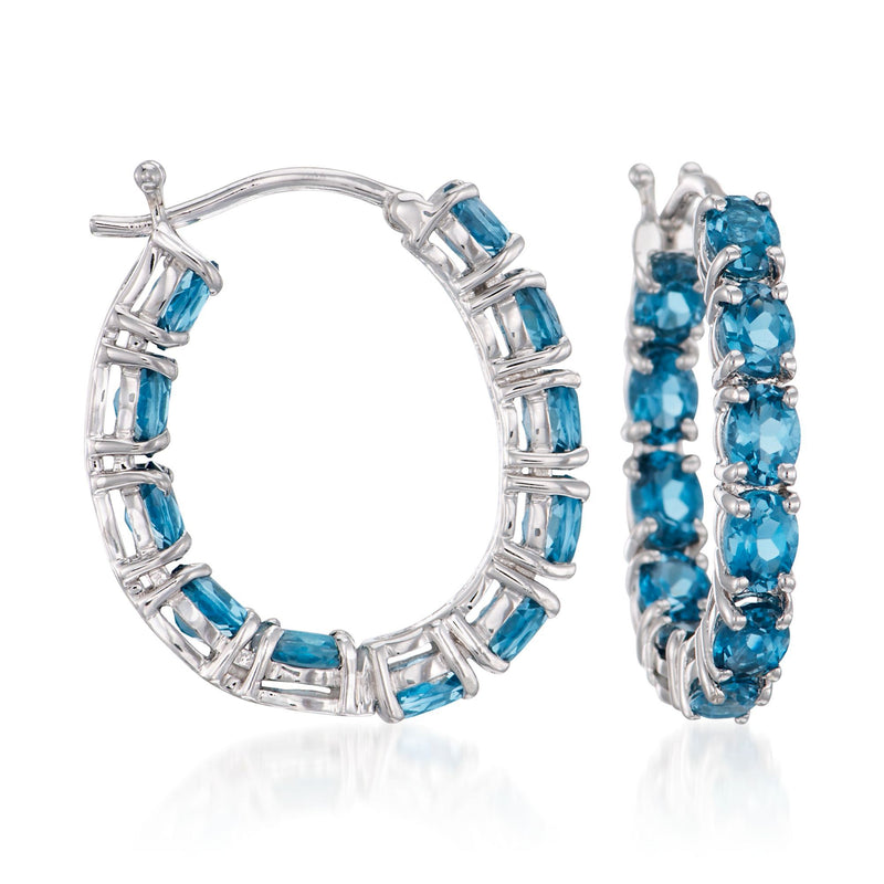 Sterling silver hoop earrings with London blue topaz inside-out settings