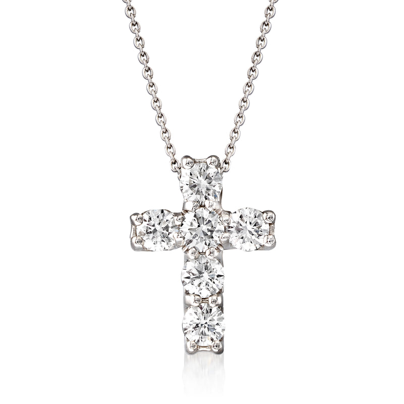 Roberto Coin diamond cross pendant necklace in 18kt white gold, square-set diamonds