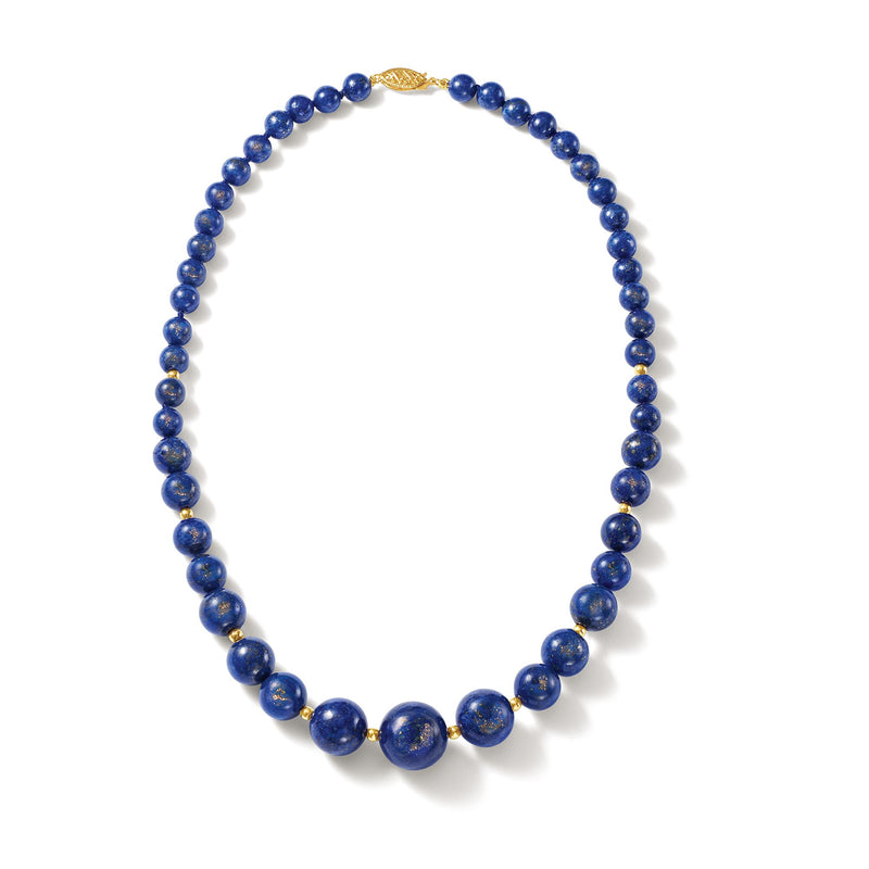 Graduated lapis bead necklace with blue beads and 14kt yellow gold clasp