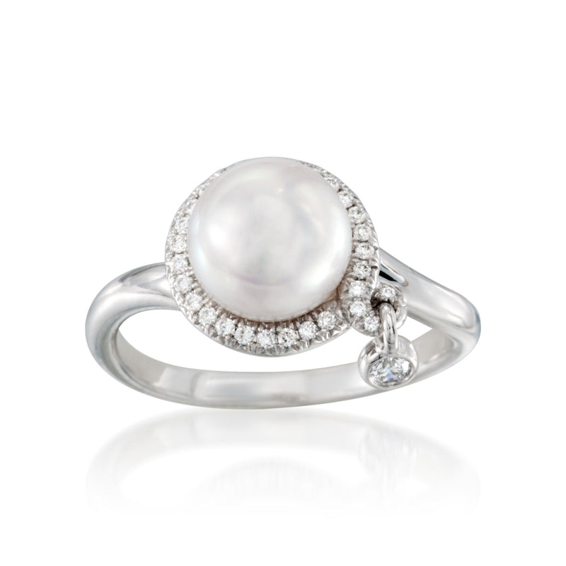 Mikimoto 18kt white gold ring with 8mm Akoya pearl and diamond halo
