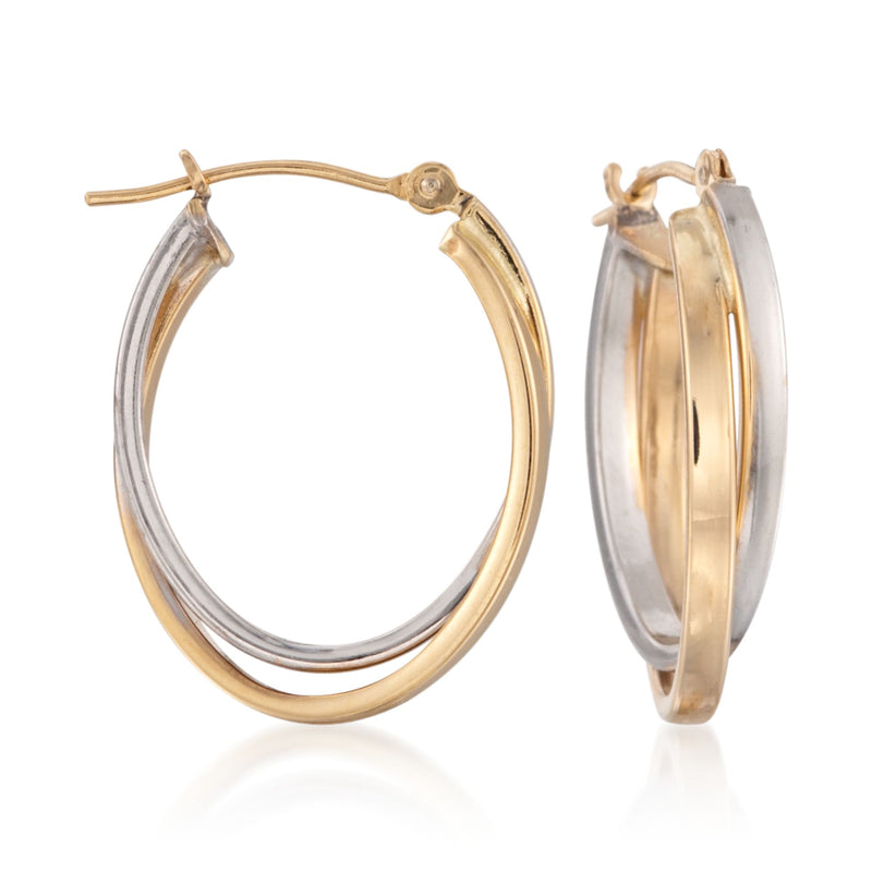 14kt two-tone gold oval double hoop earrings with layered oval hoops