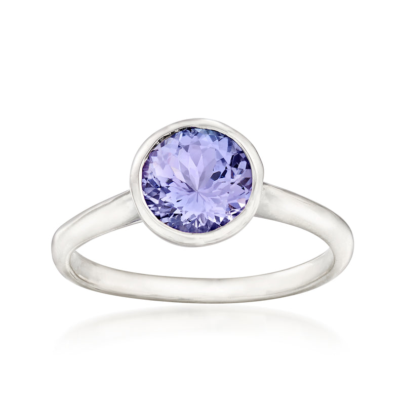 Sterling silver ring with oval tanzanite purple gemstone bezel