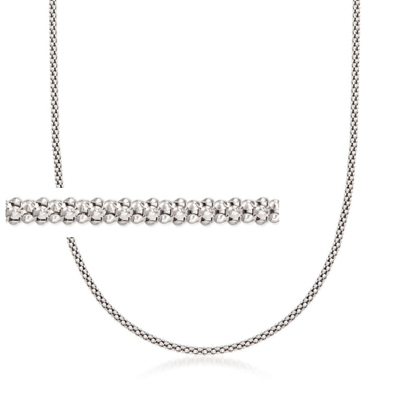 Sterling silver popcorn-chain necklace with small faceted link detail, slim rope chain