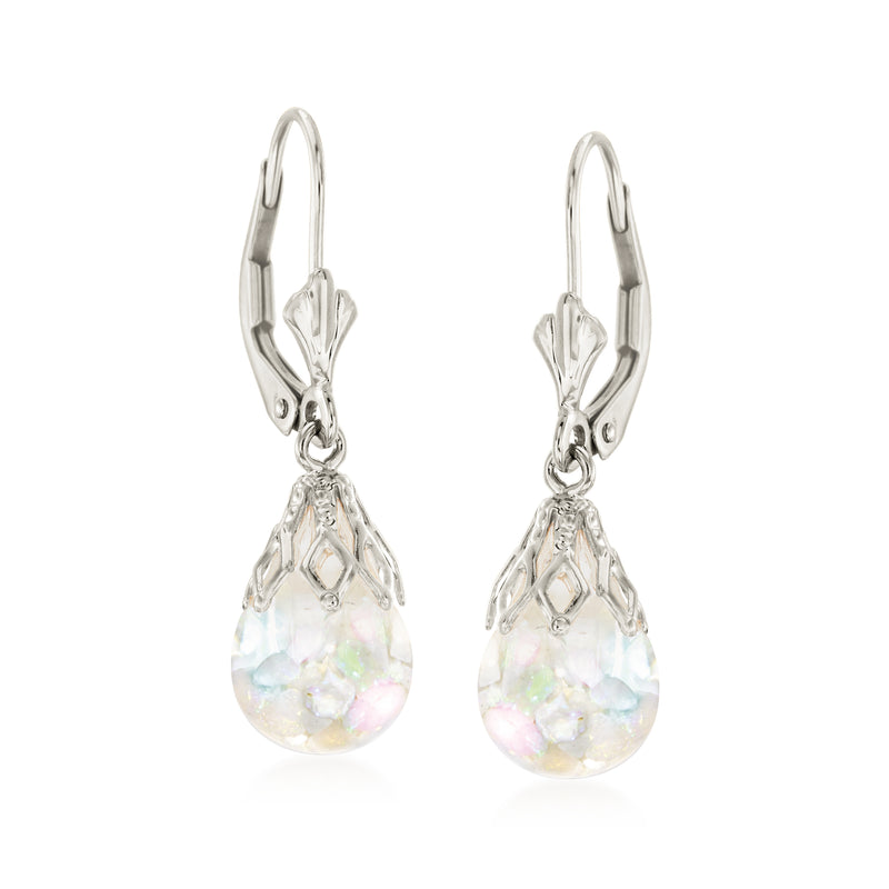 Opal drop earrings in 14kt white gold, leverback with pear-cut opal drops