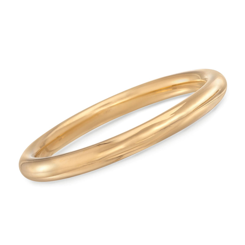 Yellow gold over sterling stacking bangle bracelet, smooth polished oval bangle