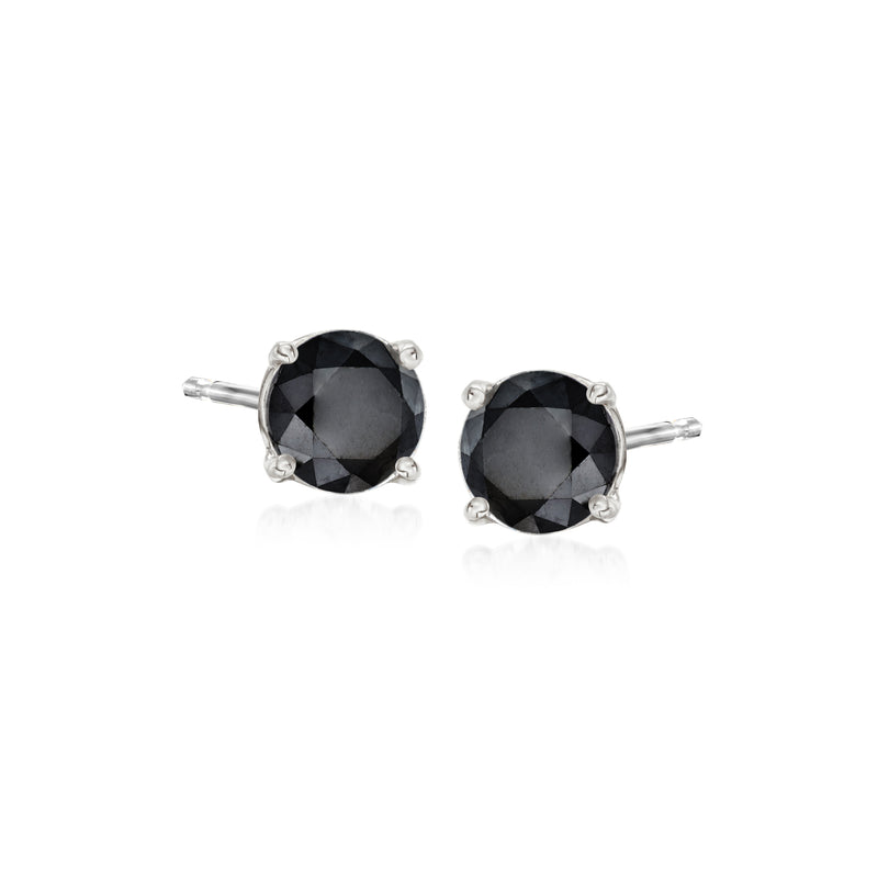 Sterling silver stud earrings with cushion-cut black diamonds, square prong setting