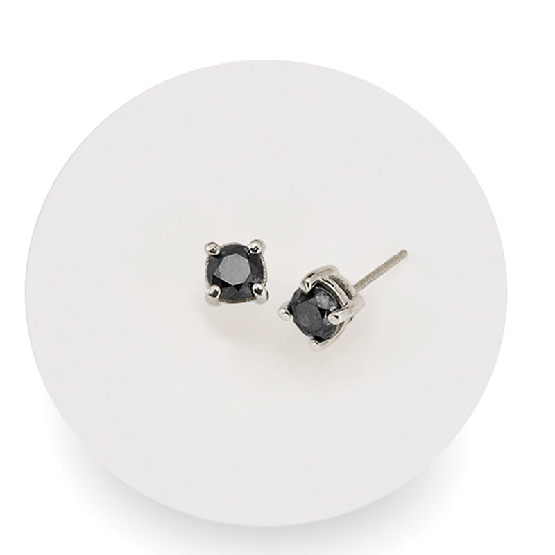 Sterling silver cushion-cut black diamond stud earrings, screw-back style