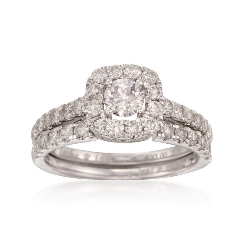 Diamond bridal ring set in 14k white gold with oval center stone and pavé bands