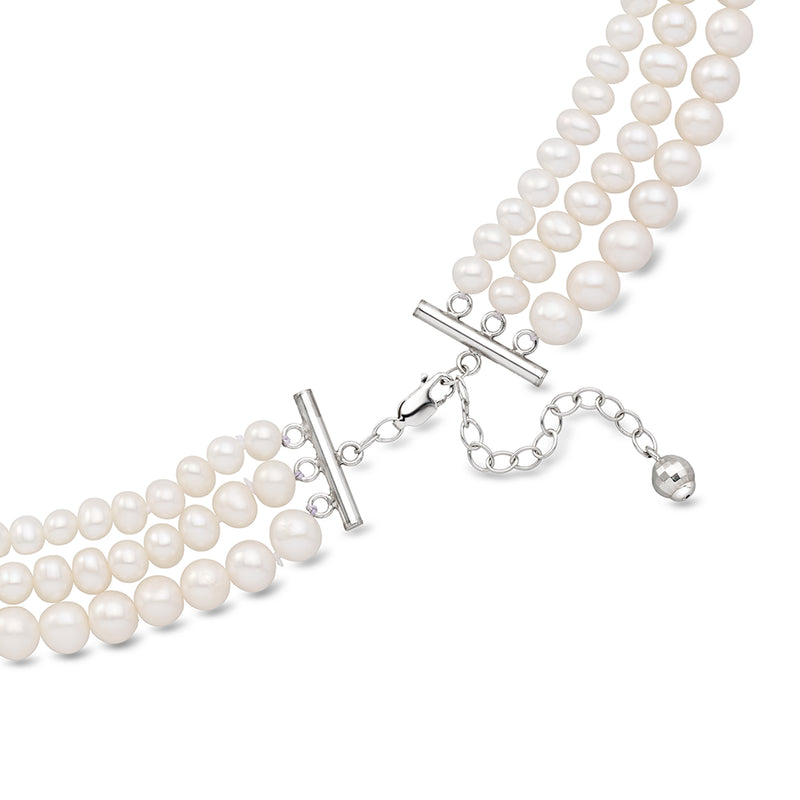 Cultured pearl three-strand necklace with sterling silver clasp and extender