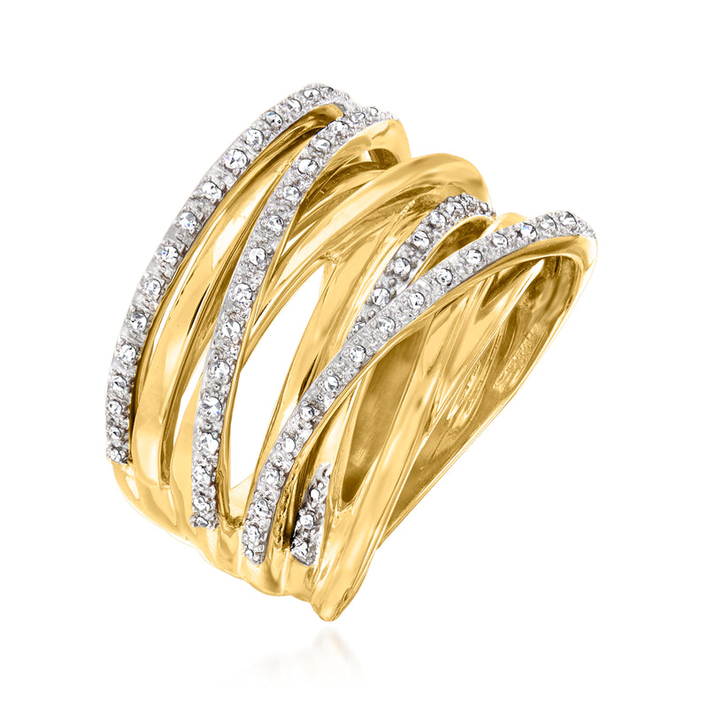 Diamond highway ring in 18kt gold over sterling with multiple curved diamond bands