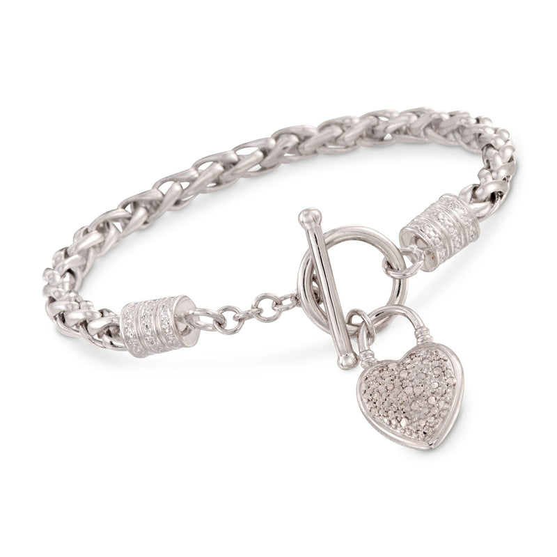 Sterling silver chain bracelet with heart charm and toggle clasp