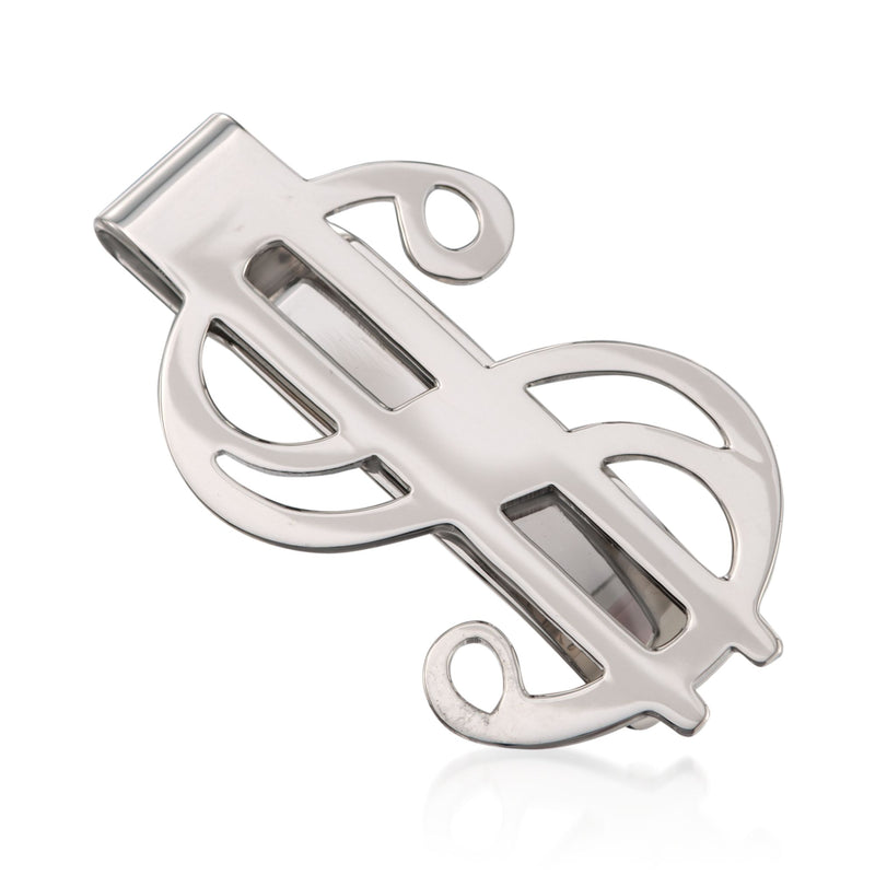 Sterling silver money clip with engraved oval and slot design